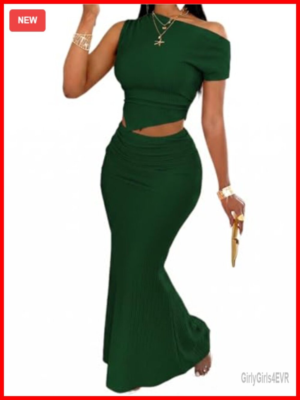 Women's Two Piece Skirt Set One Shoulder Top Flowy Maxi Skirt Vacation Outfit